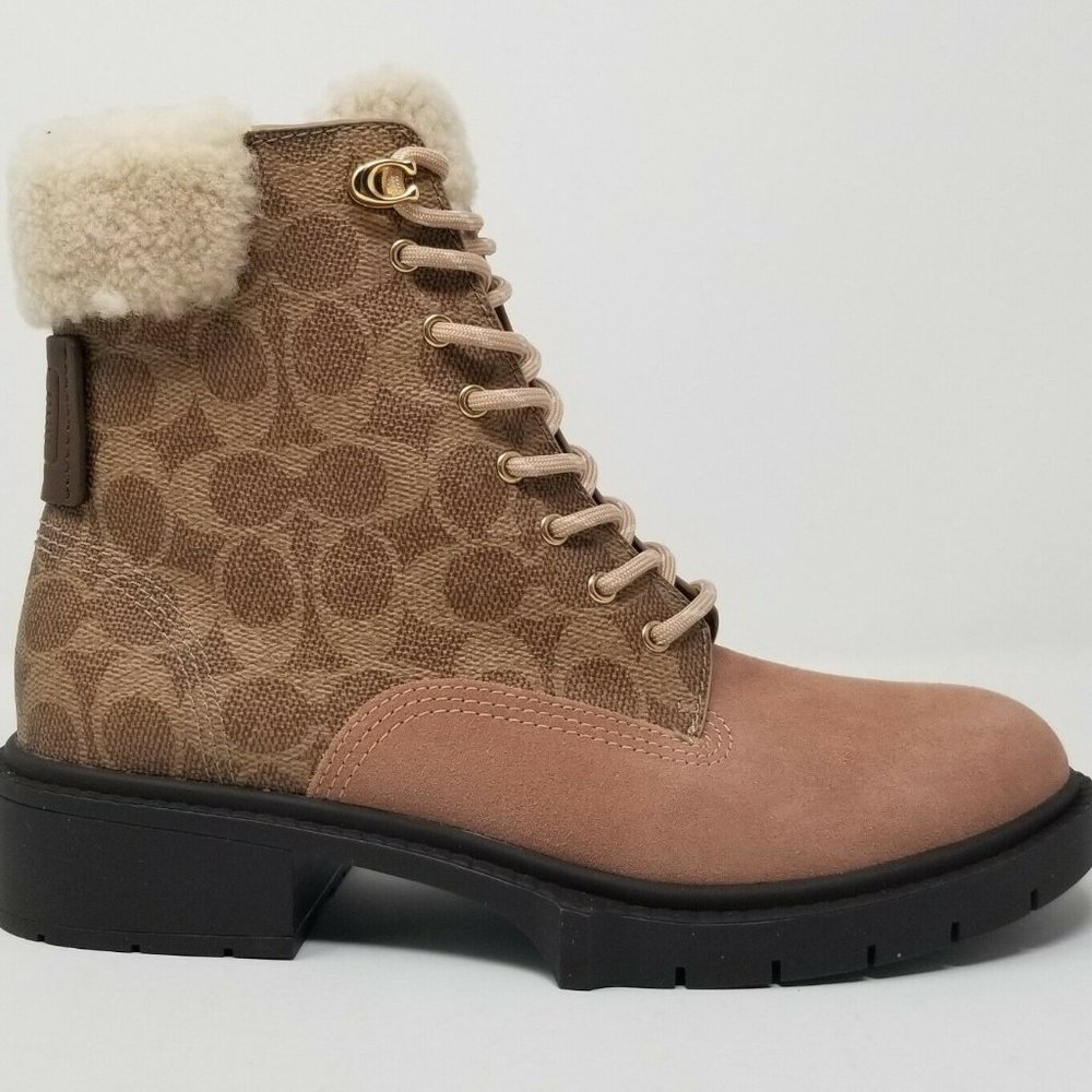 Coach Lorimer Dusty Rose/Tan Signature Canvas and Suede Booties - Picture 3 of 12